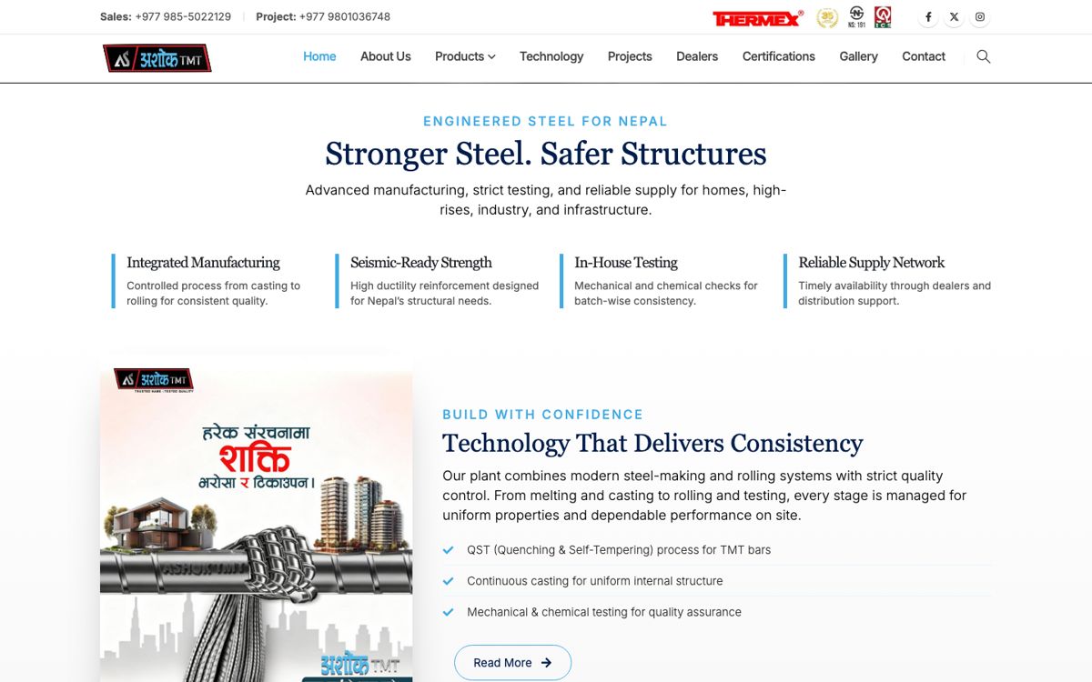 Ashok TMT steel manufacturer website